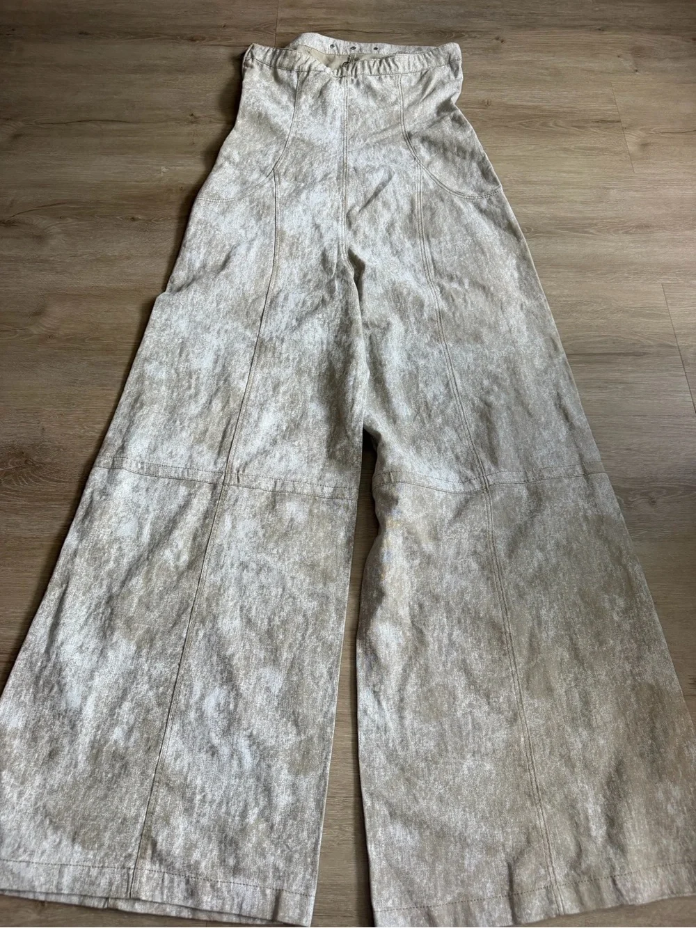 ZARA Printed linen blend jumpsuit Strapless Wide Leg Resort SZ M